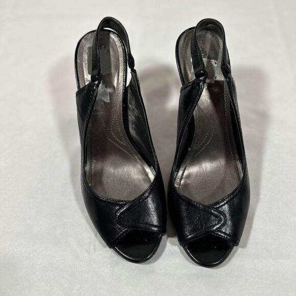 Tahari Sexy Leather Black Peep Toe Heels pumps with ankle strap Lacey Slingback - Picture 2 of 11